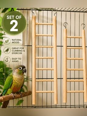 Set of 2 Wooden Bird Cage Ladders Hanging Climbing Ladders for Parrots